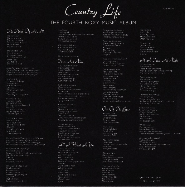 inner sleeve front, Roxy Music - Country Life